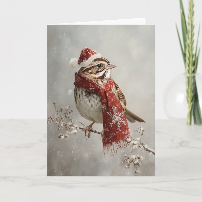 Cozy Christmas Sparrow Feiertagskarte (Vorderseite)