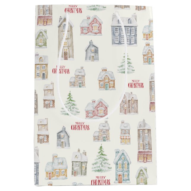 Cozy Christmas Winter Homes Wrapping Paper Mittlere Geschenktüte (Vorderseite)