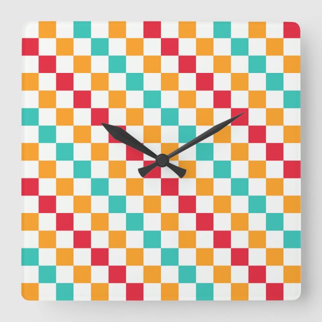 Cozy classroom diagonal checkerboard pattern quadratische wanduhr (Vorderseite)