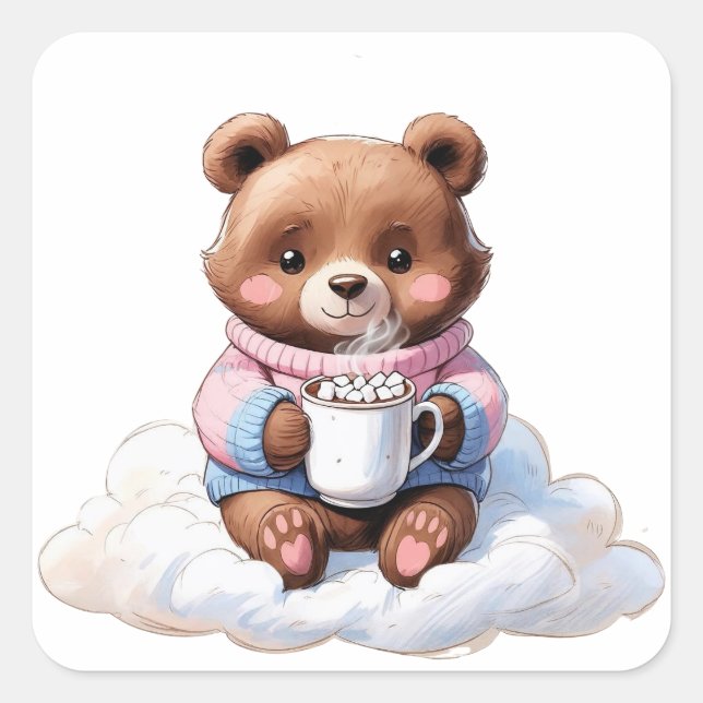 Cozy Cloud Bear Quadratischer Aufkleber (Vorderseite)
