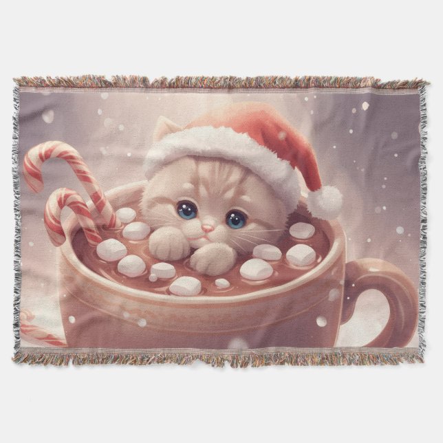 “Cozy Cocoa Kitty" Cute Christmas Cat  Decke (Vorderseite)