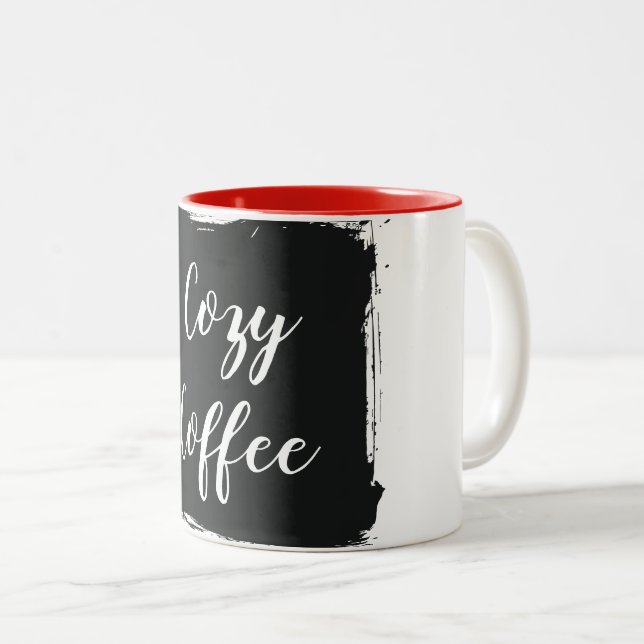Cozy Coffee Aesthetic Script Two-Tone Ceramic Mug (Devant droit)