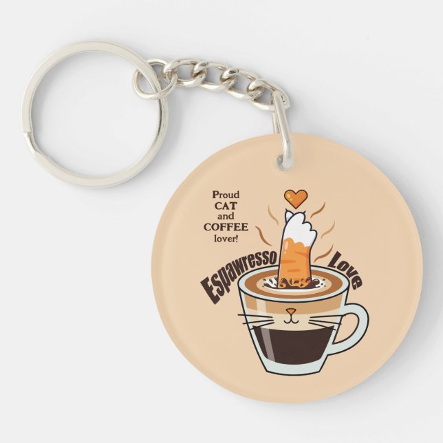 Cozy Coffee and Funny Cat Theme Rustic Custom Schlüsselanhänger (Vorderseite)