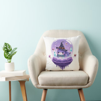 Cozy Cosmic Witch Cat Galaxy Throw Pillow Kissen