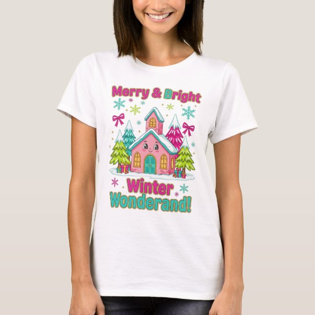 "Cozy Cottage Christmas Scene" T-Shirt (Vorderseite)