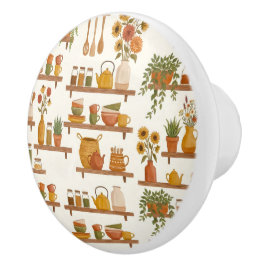 Cozy Cottage Kitchen Shelves Watercolor Keramikknauf