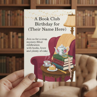 Cozy Crime & Cake Book Club Birthday Invite Einladung