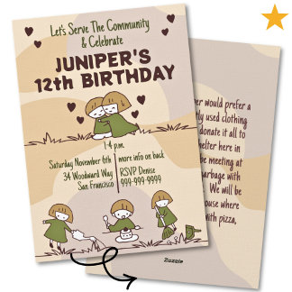 Cozy Cute Community Service Tween Birthday Einladung