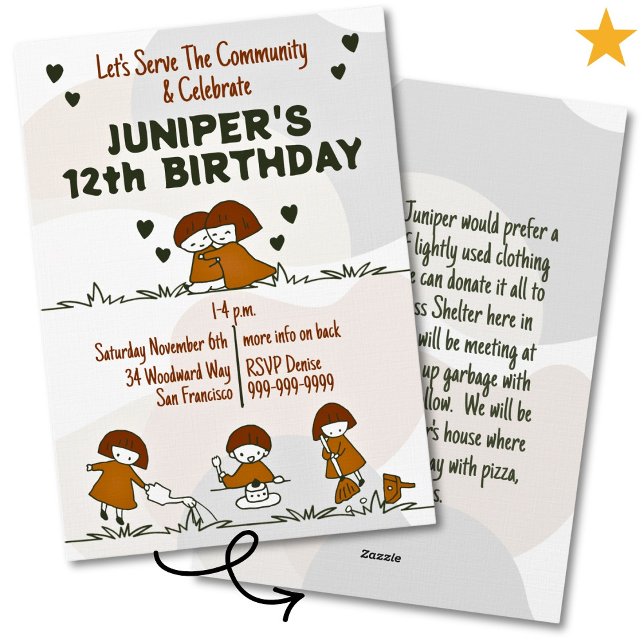 Cozy Cute Community Service Tween Birthday Einladung (Von Creator hochgeladen)