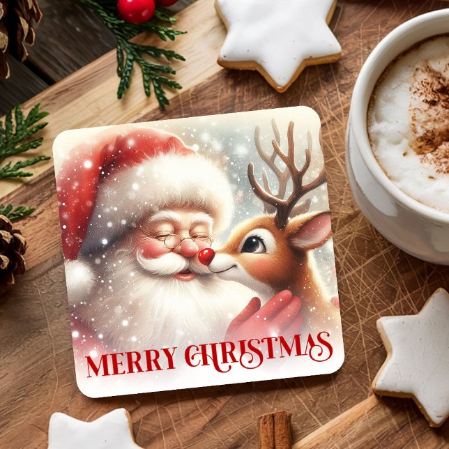 Cozy Cute Santa Rudolph Holiday Paper Coasters Rechteckiger Pappuntersetzer (Cozy Cute Santa Rudolph Holiday Paper Coasters)
