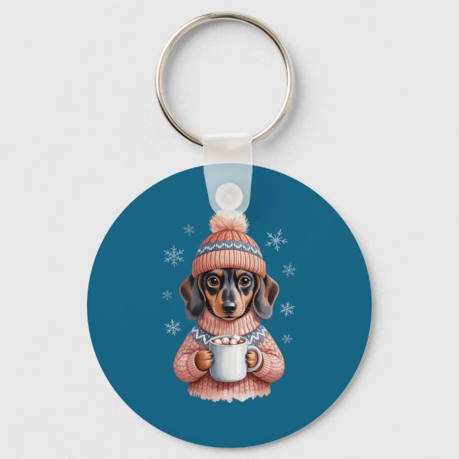 Cozy Dachshund Dog With Hot Cocoa Holiday Winter S Schlüsselanhänger (Vorderseite)