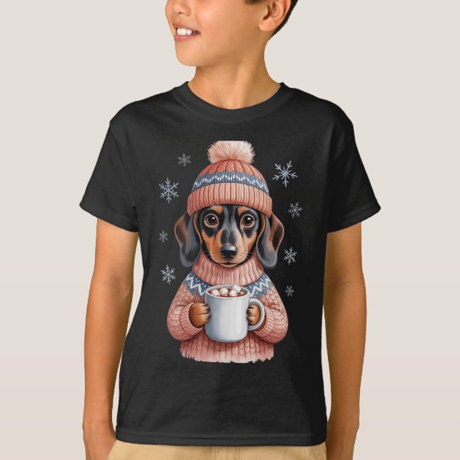 Cozy Dachshund Dog With Hot Cocoa Holiday Winter S T-Shirt (Vorderseite)