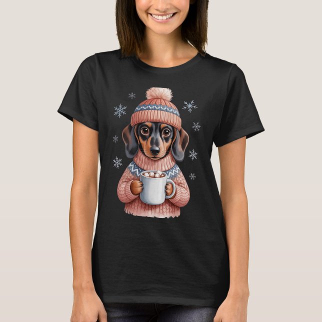 Cozy Dachshund Dog With Hot Cocoa Holiday Winter S T-Shirt (Vorderseite)