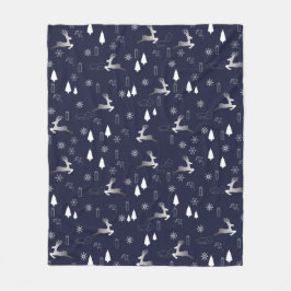 Cozy Dark Fleece Blanket with Silver Reindeer