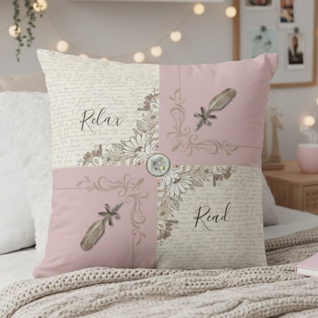 Cozy Dusty Pink Rose Book Lover Décor Kissen (Cozy gift for a teen girl who loves reading, journaling, and pink vibes)