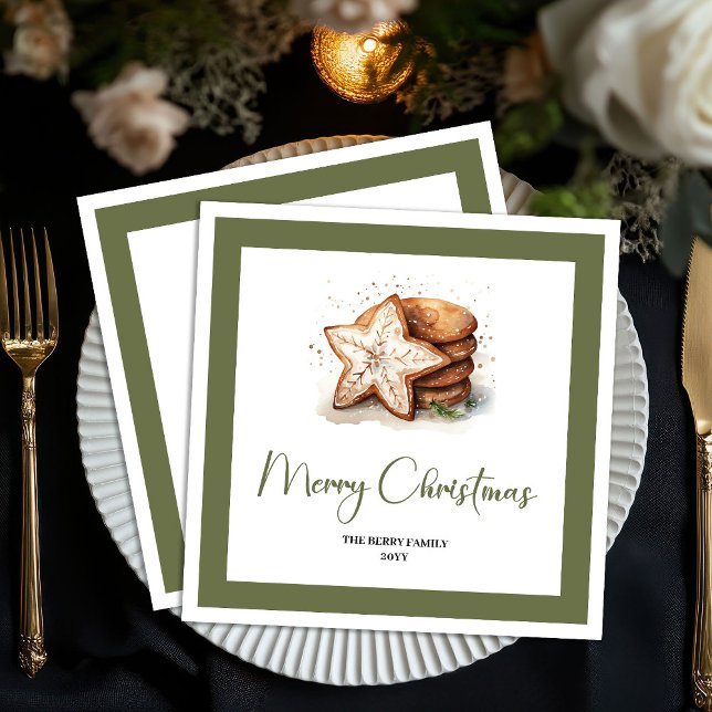 Cozy Earthy Christmas Cookies Personalized Napkins Serviette (Cozy Earthy Christmas Cookies Personalized Napkins)