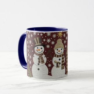Cozy Embroidered Snowman Winter Mug Tasse