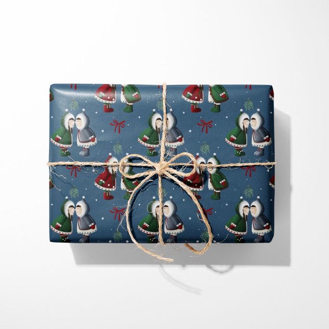 Cozy Eskimo Kiss Blue Christmas Geschenkpapier (Von Creator hochgeladen)