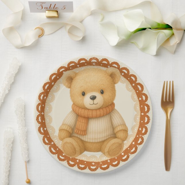 Cozy Fall Baby Shower | Neutral Cream & orange Pappteller (Hochzeit)