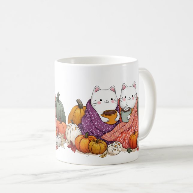 Cozy Fall Cats Mug with Pumpkins Kaffeetasse (VorderseiteRechts)