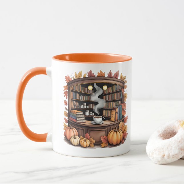 Cozy Fall Library Coffee Mug — Book Nook  (Avec donut)