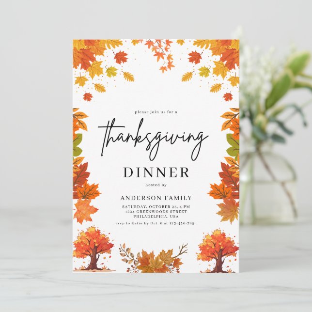 Cozy Fall Thanksgiving Dinner Party Einladung (Stehend Vorderseite)