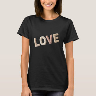 Cozy Faux Cable Knit Love Typography Neutral Beige T-Shirt