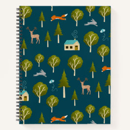 Cozy Forest Cabin and Animals Notebook Notizbuch
