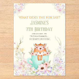 Cozy Fox Flower Forest Magical Birthday Invitation Acryleinladungen
