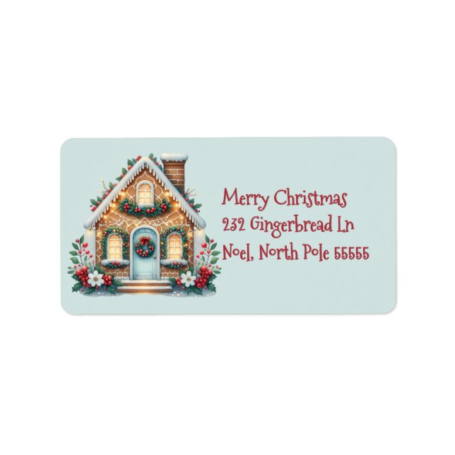 Cozy Gingerbread House Holiday Illustration Adressaufkleber (Vorne)