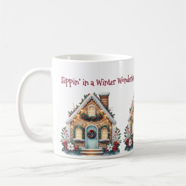 Cozy Gingerbread House Holiday Illustration Kaffeetasse (Links)