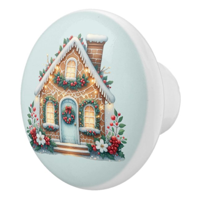 Cozy Gingerbread House Holiday Illustration Keramikknauf (Rechts)