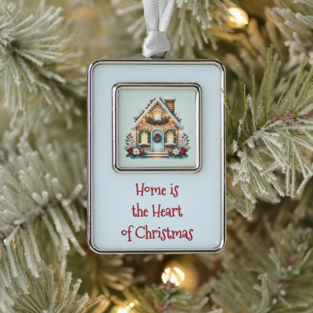 Cozy Gingerbread House Holiday Illustration Rahmen-Ornament Silber (Baum)