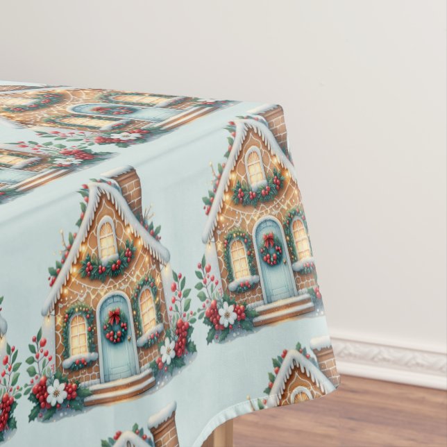 Cozy Gingerbread House Holiday Illustration Tischdecke (Beispiel)