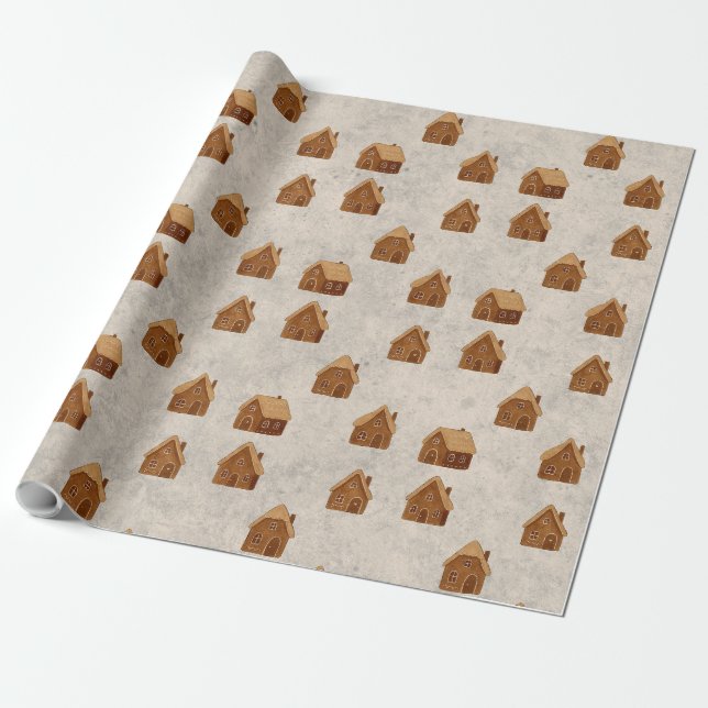 Cozy Gingerbread Houses Pattern Wrapping Paper Geschenkpapier (Ungerollt)