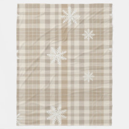 Cozy Gingham Snowflake Blanket – Beige & Taupe Fleecedecke
