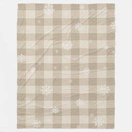 Cozy Gingham Snowflake Blanket – Beige & Taupe Fleecedecke
