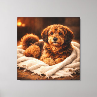 Cozy Golden Pup – Warm Light Canvas Print Leinwanddruck