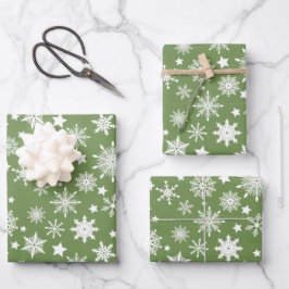 Cozy Green and White Snowflakes Christmas Geschenkpapier Set