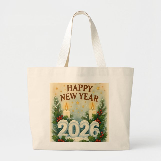 cozy happy new year 2026 tote bag jumbo stoffbeutel (Vorne)