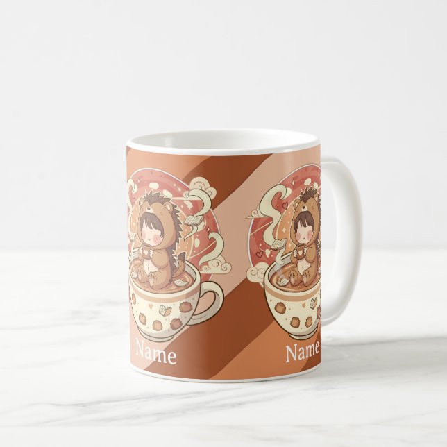 Cozy Hedgehog Morning Coffee Ceramic Mug (Devant droit)