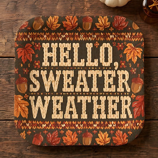 Cozy Hello Sweater Wetter Herbstparty Pappteller