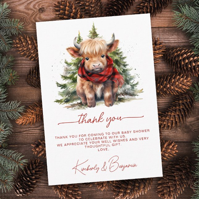 Cozy Highland Cow Farm Animal Winter Baby Shower Dankeskarte (Von Creator hochgeladen)