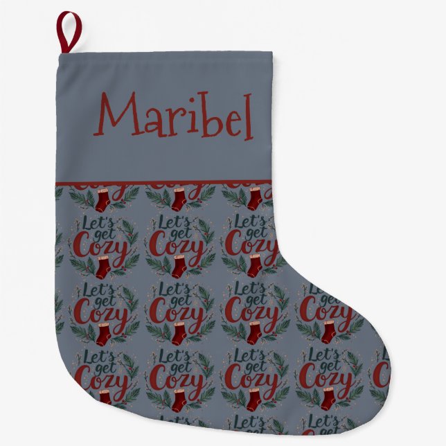 Cozy Holiday Pine Berry Lettering Großer Weihnachtsstrumpf (Vorderseite)