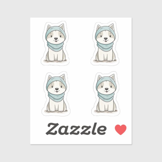 Cozy Husky Illustration - Custom-Cut Vinyl Sticker (Feuille)