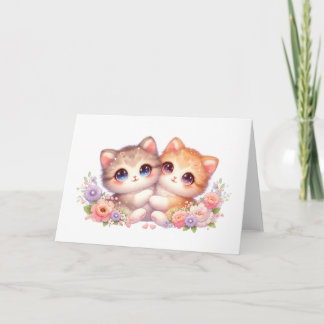 Cozy Kitten Companions Pastel Floral Greeting Card Karte