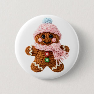 Cozy Knitted Gingerbread Winter Character Button