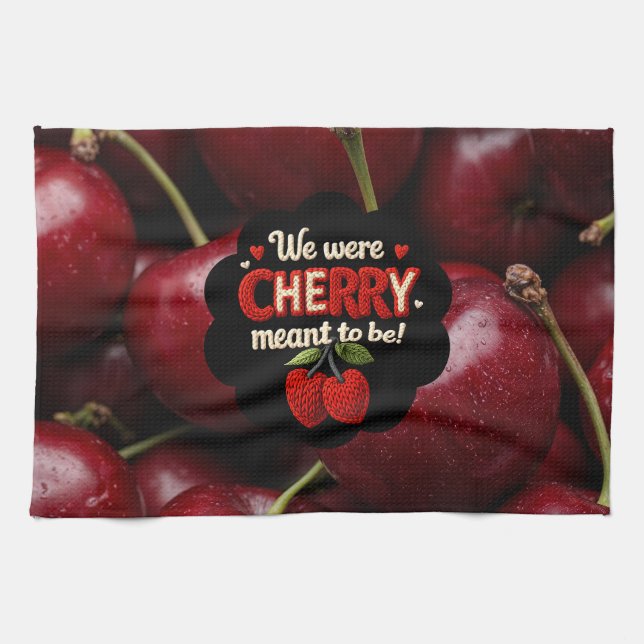 Cozy knitted-style typography and adorable cherry  geschirrtuch (Horizontal)