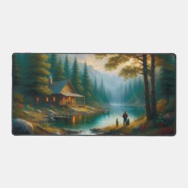 Cozy Lakeside Cabin Family Fishing Woodland  Schreibtischunterlage