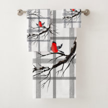Cozy Land-Hütten-Winter-Vogel-Bad-Tuch-Set